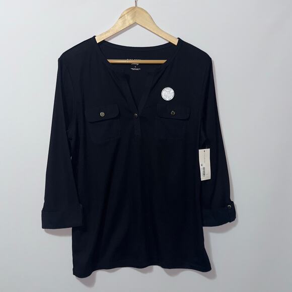 Charter club pima cotton black blouse women’s size large - Picture 1 of 6